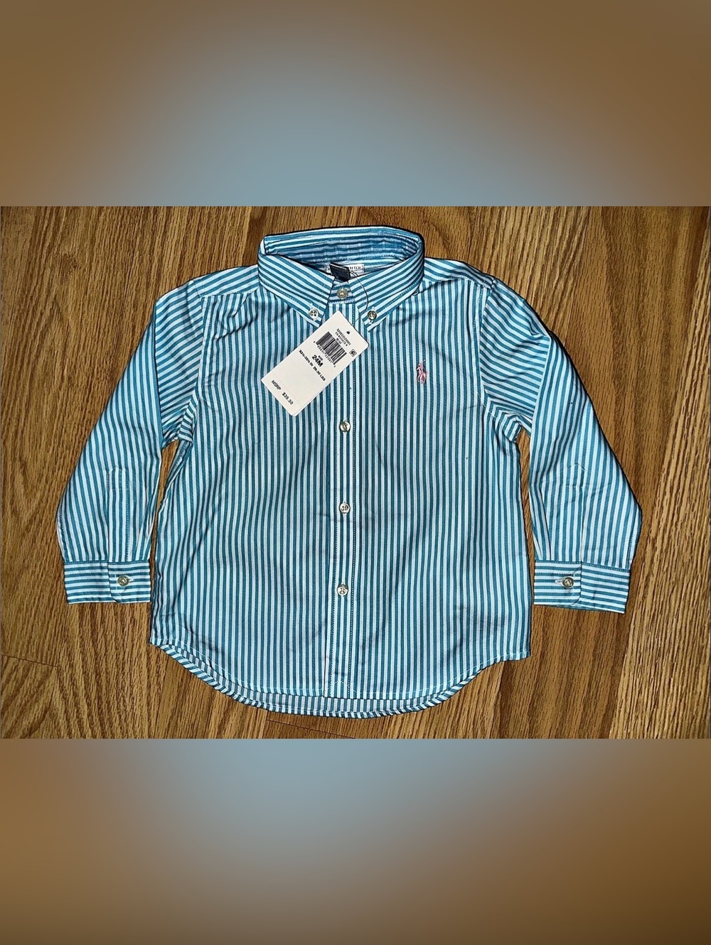 NWT Ralph Lauren Polo Striped Cotton Poplin Button Down Shirt - Size 24M